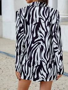 SHEIN Privé 斑馬條紋印花西裝外套和短褲(無胸罩) - 彩色 - 查看 2