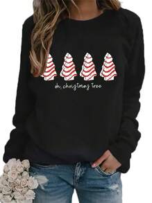 In Giáng sinh Thả vai Áo nỉ - màu đen - Xem 1