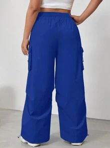 SHEIN EZwear 女裝大碼純色束腰寬腿褲 - 寶藍色 - 查看 6
