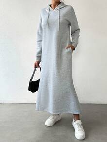 SHEIN Essnce 女士帽t毛呢披肩下墜肩帶束口運動裙 - 灰色 - 查看 5