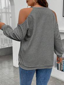 Celure Plus Size Off Shoulder Sweatshirt With Front Zipper Design - Dark Grey - View 2