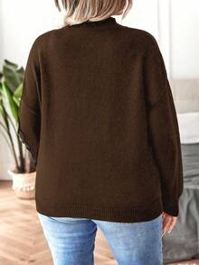 Calvaya 大碼毛衣 - 棕色 - 查看 2