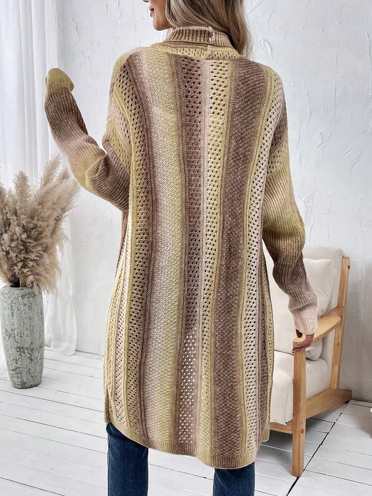 Striped Pattern Drop Shoulder Duster Cardigan