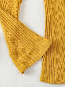 SHEIN Bộ áo liền quần có gân màu trơn có thắt lưng của Tween Girls - Màu vàng - Xem 6