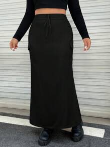 SHEIN EZwear 大尺碼半身裙 - 黑色 - 查看 5