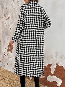 Chiquease Houndstooth Print Lapel Neck Overcoat - Apricot - View 2
