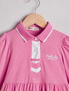 SHEIN Young Girl Letter Graphic Contrast Trim Dress - Pink - View 4