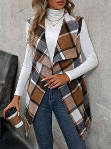 SHEIN LUNE Của phụ nữ Kẻ sọc Không tay áo Với Lớn Cổ áo tây - Nhiều màu - Xem 1