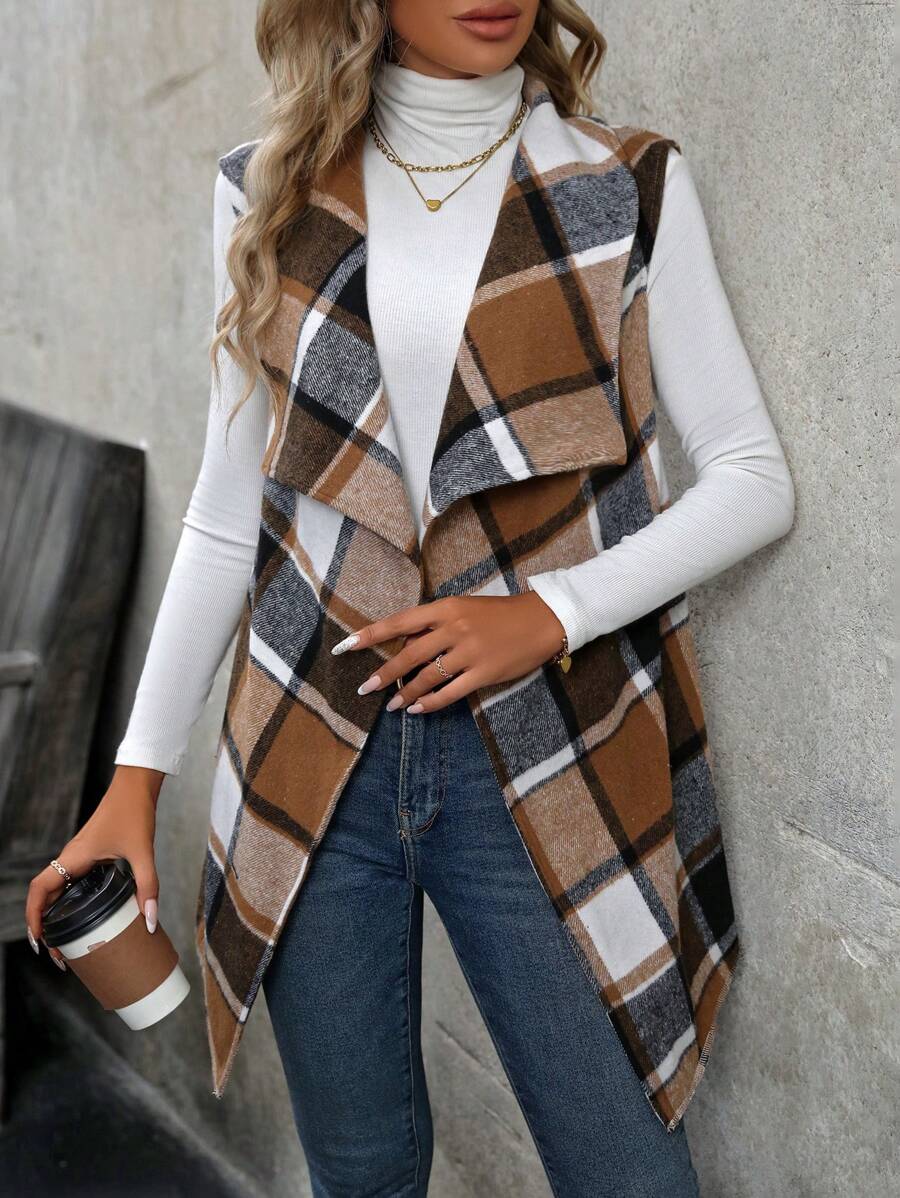 SHEIN LUNE Của phụ nữ Kẻ sọc Không tay áo Với Lớn Cổ áo tây - Nhiều màu - Xem 1