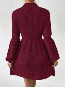 SHEIN Essnce Solid Color Ribbed Knit Sweater Dress - Burgundy - View 2