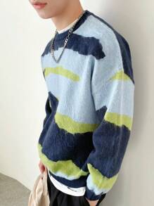 Claim Dot Nam Thêm Lỏng lẻo Khối màu Vòng cổ Áo len - Nhiều màu - Xem 3