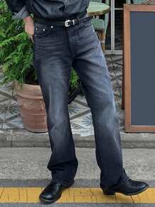 DAZY 男士直筒牛仔褲,側口袋款式 - 黑色 - 查看 6