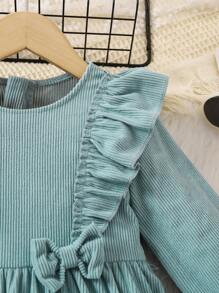 SHEIN 小女孩荷葉邊蝴蝶結連身裙 - 薄荷綠 - 查看 3