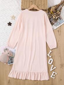 Girls' Flame Retardant Bear Family Print Nightdress - Apricot - View 2