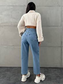 SHEIN Cottnline Women's Straight Leg Jeans - Medium Wash - View 2