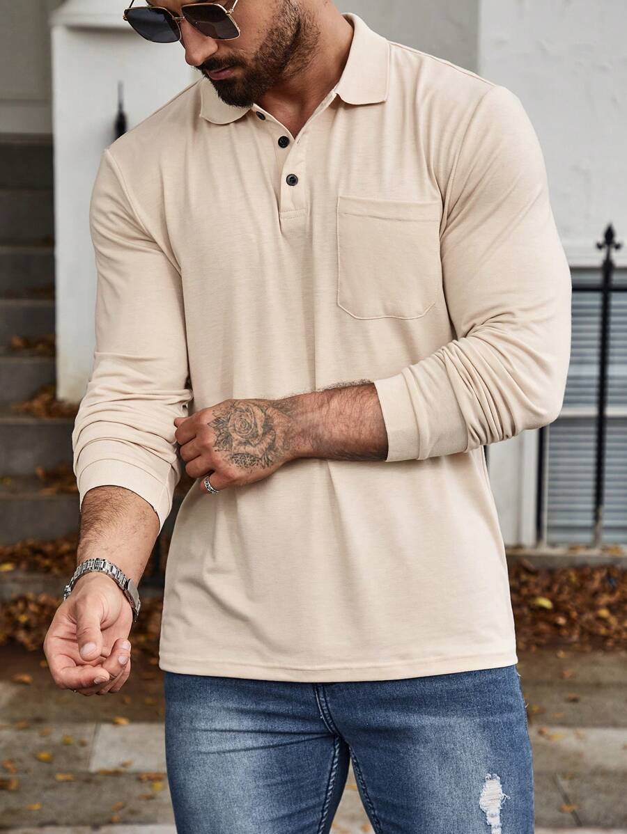 Manfinity Homme Men's Solid Color Polo Shirt - Grey - View 1