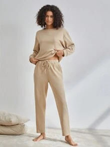 Ocili 純色束口休閒褲 - 卡其色 - 查看 3