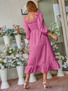 SHEIN Frenchy Heart Print Square Neck Ruffle Hem Dress - Mauve Purple - View 2