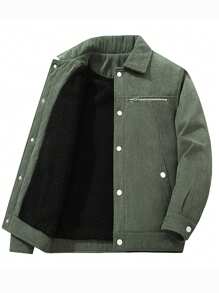 Men'S Solid Color Corduroy Jacket - Army Green - View 3