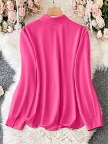 Celure Plus Size Glitter Sparkle Patchwork Shirt - Hot Pink - View 2