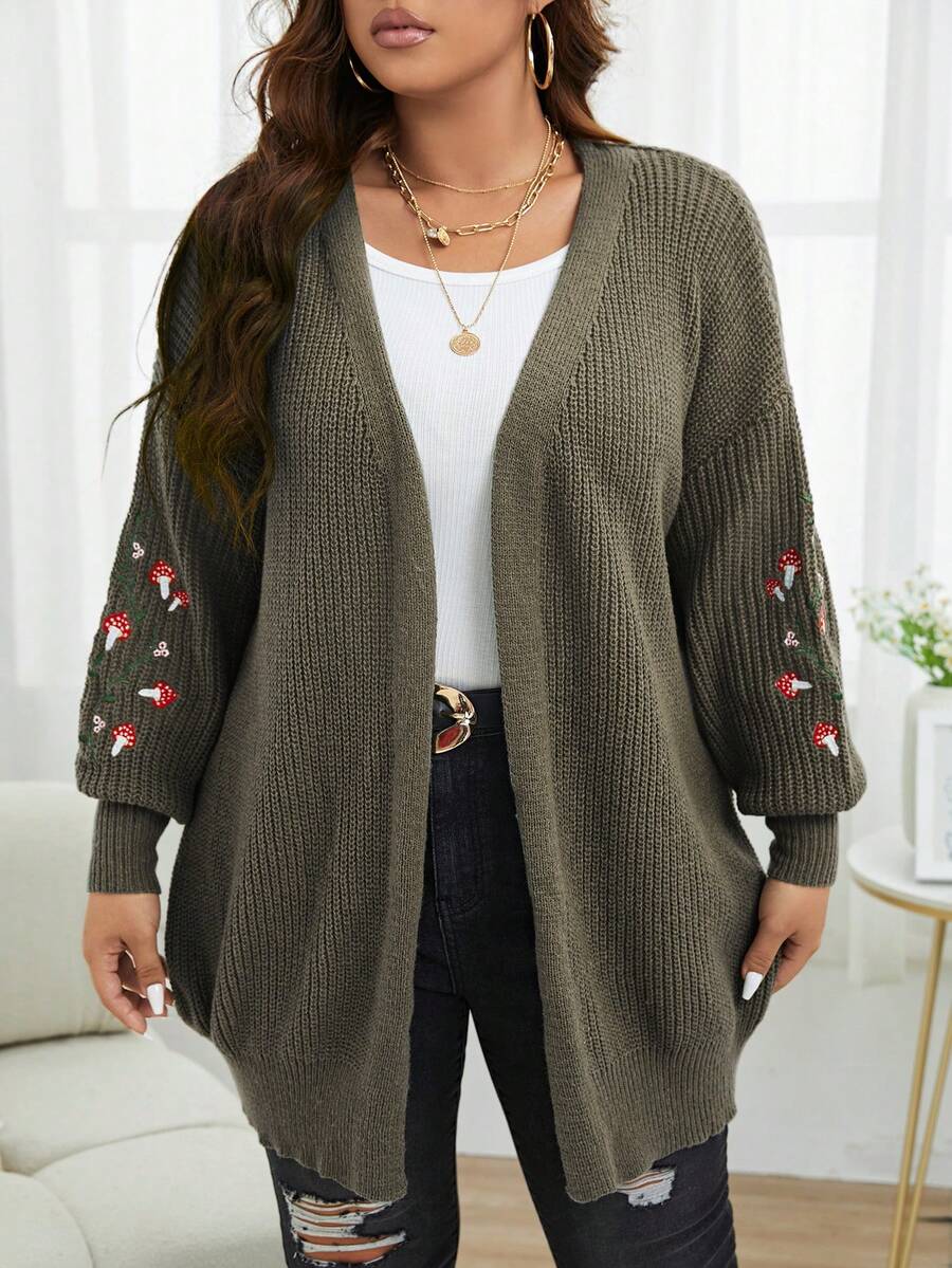 SHEIN LUNE 大尺碼開襟衫 - 駝色 - 查看 1