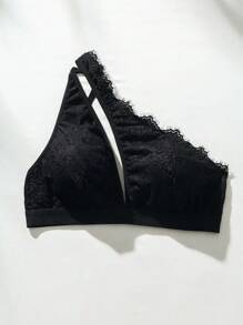 SHEIN Lencería de encaje floral con recortes sexy tipo bralette - Negro - Ver 5