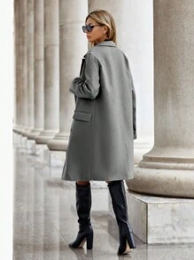 SHEIN LUNE Women's Double Breasted Woolen Coat - Grey - View 2