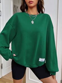 SHEIN EZwear Chất rắn Thả vai Áo nỉ - màu xanh lá - Xem 7