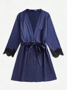 5pcs/Set Lace Splice Pajama Set - Navy Blue - View 7