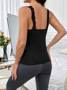 Ladies' Lace Trim Thermal Vest - Black - View 2