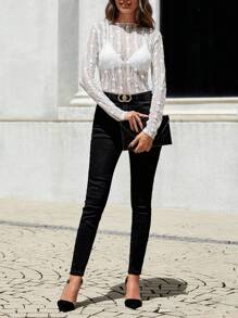 SHEIN Privé Top unicolor transparente con encaje sin sujetador - Blanco - Ver 6