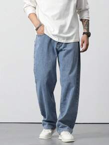 Loose Fit Men's Jeans With Slant Pockets - Light Wash - View 7