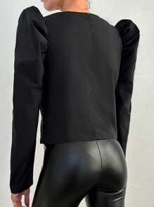 RueChic Puff Sleeve Zip Up Crop Jacket - Black - View 4