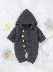 Baby Boys' Button Up Hooded Sweater Jumpsuit - Dark Grey - View 1