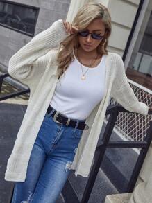 SHEIN LUNE Women'S Solid Color Drop Shoulder Cardigan - White - View 5