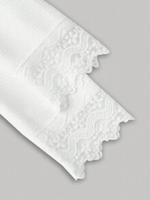 SHEIN MOD Contrast Lace Button Front Dress - White - View 4