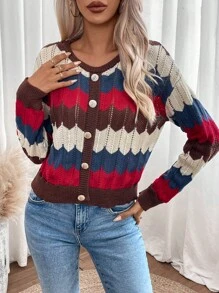 SHEIN Frenchy 對比落肩袖鈕前開衫 - 彩色 - 查看 5