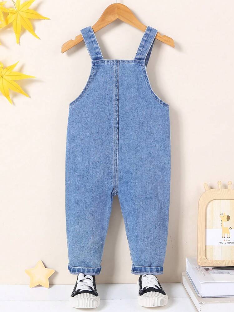 Baby Boy Denim Overalls With Letter Embroidery & Distressed Details