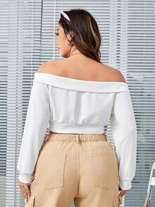 SHEIN EZwear Women's Off Shoulder White Sweatshirt - White - View 2