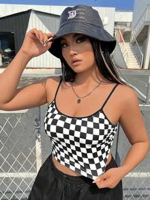 SHEIN EZwear 大碼棋盤格吊帶上衣 - 黑與白 - 查看 3