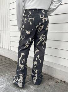 Manfinity Roghcode Men Graphic Print Straight Leg Jeans - Grey - View 2