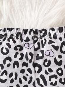 嬰兒女孩可愛圖案長袖T恤和豹紋印花緊身打底褲套裝