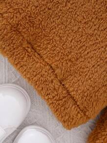 SHEIN 少女双色卡通刺绣3D耳朵设计卫衣 - 卡其色 - 查看 5