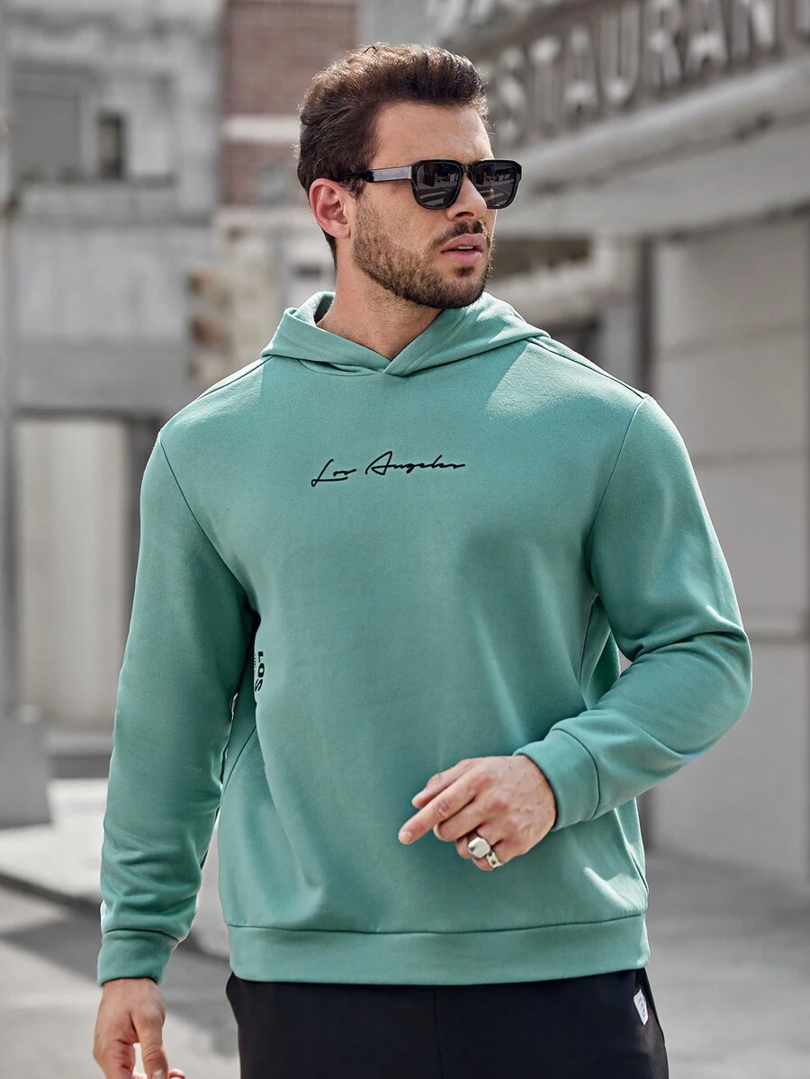 GENTILAND Nam Plus Đồ họa Chữ cái Hoodie - Màu xanh lam - Xem 1