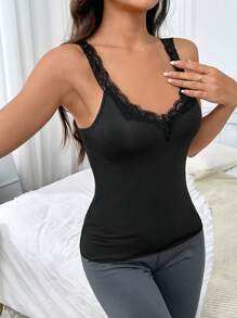 Ladies' Lace Trim Thermal Vest - Black - View 6