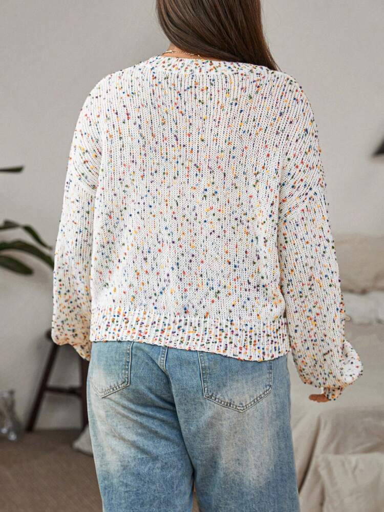 Plus Space Dye Drop Shoulder Sweater Knit Pullover Fall Winter Sweater