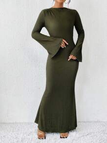 Chiquease Đầm Maxi Tay Dài Màu Trơn Cho Nữ Trang Phục Nữ - Màu xanh lá cây đậm - Xem 6