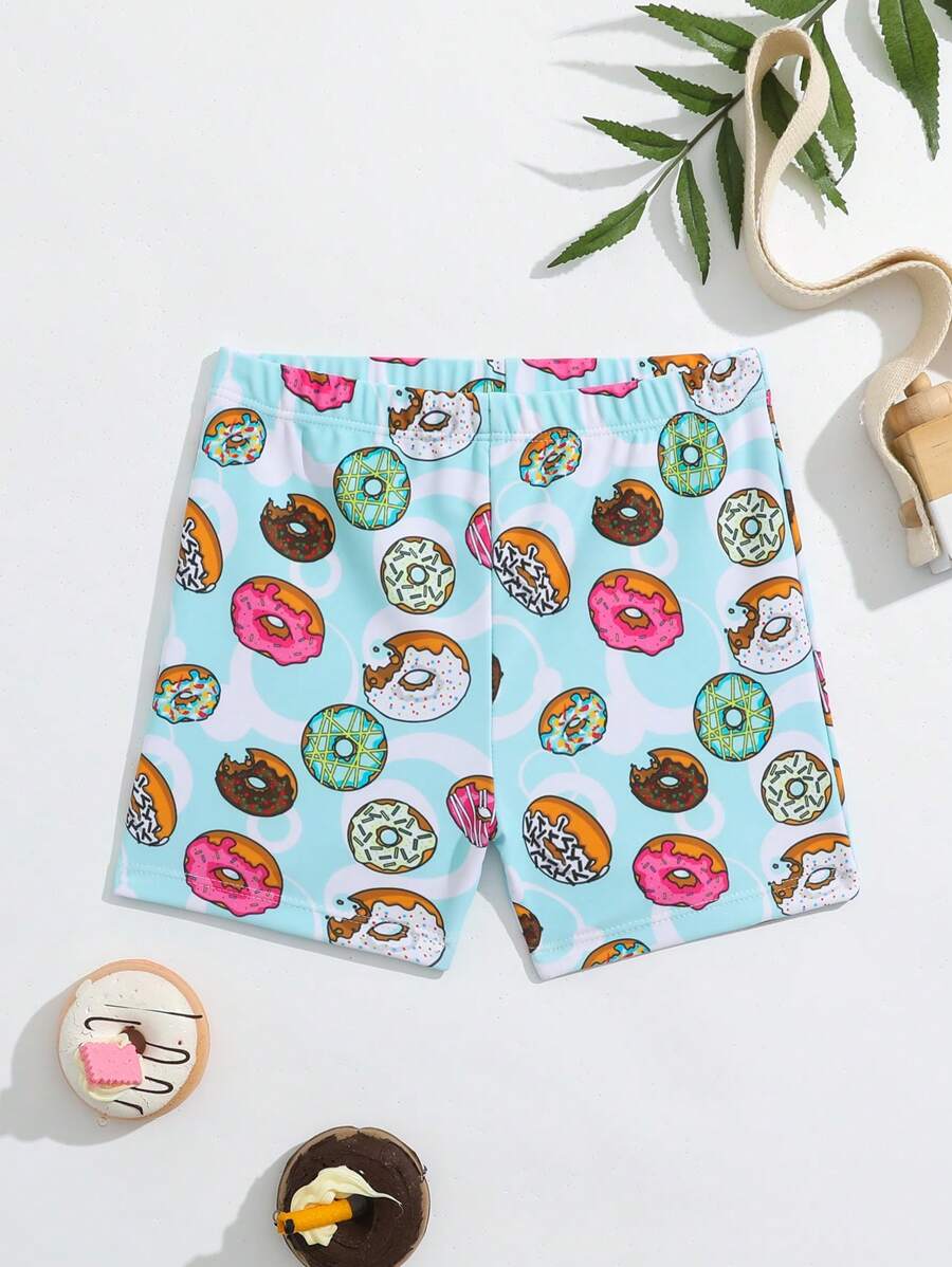 Young Boys' Summer Beach Donut Pattern Printed Swim Trunks - Multicolor - View 1