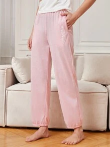 Women's Letter Printed Lounge Pants - Pink - View 7
