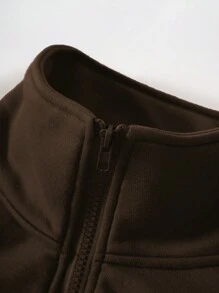 INAWLY Plus Size Drop Shoulder Zip Half Open Sweatshirt, For Winter Graduation,Back To School,Graduation,Teacher For Women,Back To School Pullover Fall Autumn - Coffee Brown - View 7